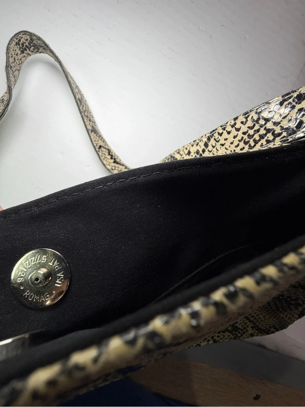 Vintage Made in USA Snake Print assumed Leather Shoulder Bag Baguette Purse 90s